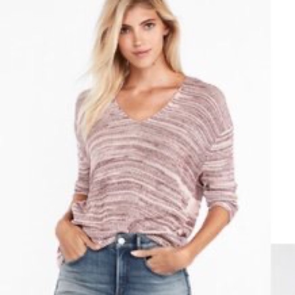 Express Double V Tunic Sweater Pink XXSMALL